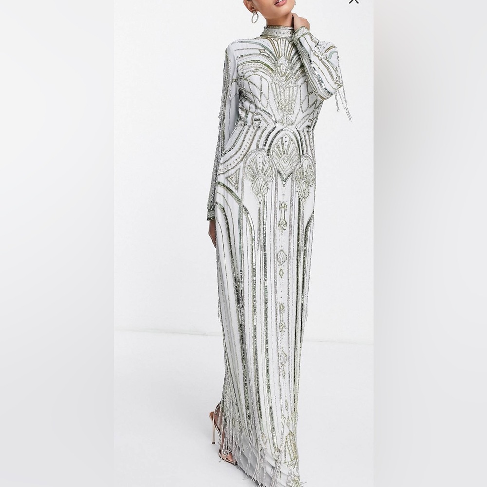 ASOS Stunning bodycon maxi dress with art nouveau embellishment in a size 4